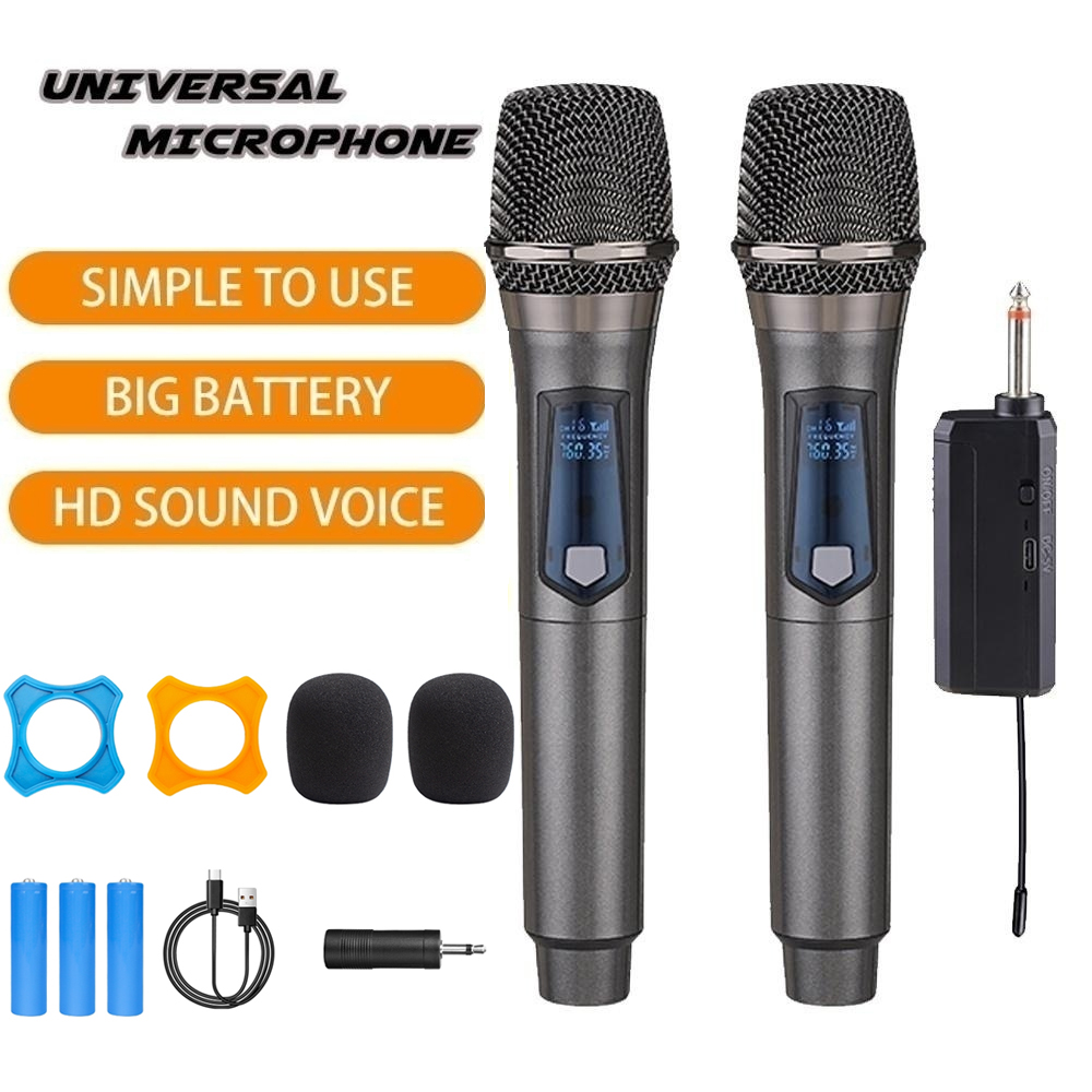 Wireless Microphone 2 Channels UHF Handheld Mic Micphone For Party Karaoke Church Show Meeting