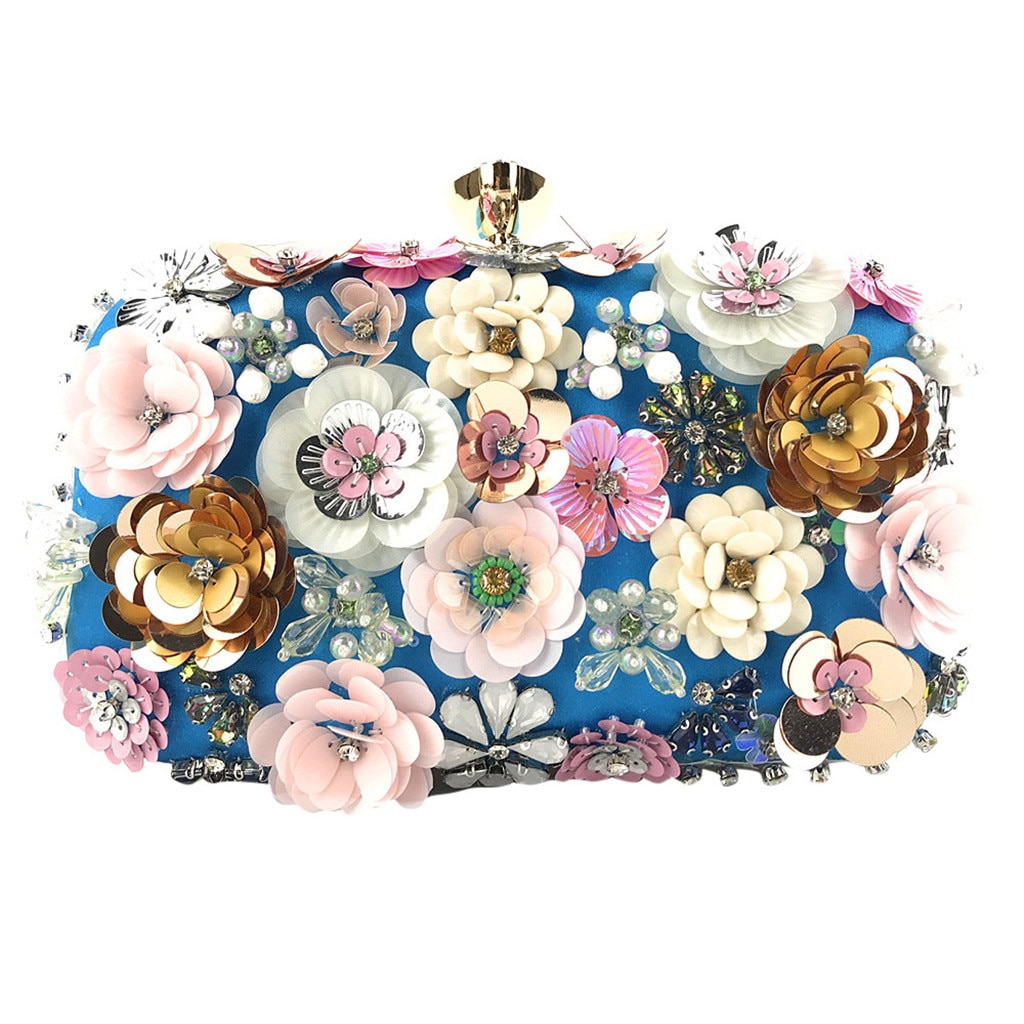 Bolso de lujo con decoración de flores para mujer, bandolera con cadena de noche, para , de playa, # L10 %