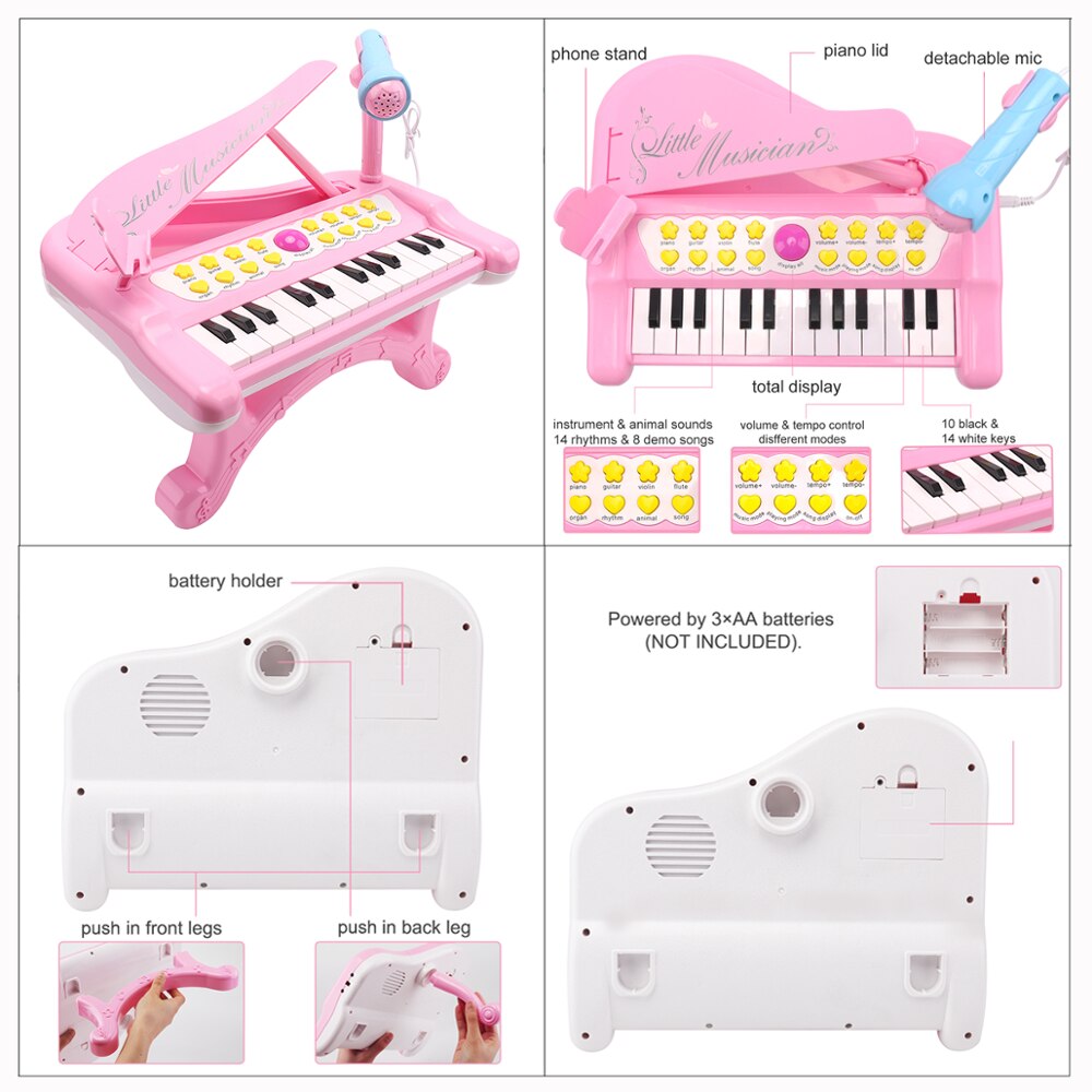 Musikalske klaverinstrumenter mikrofon tastatur til kid lyd lyser børn fra 1 to 3 batteri baby spædbarn småbørnspiger