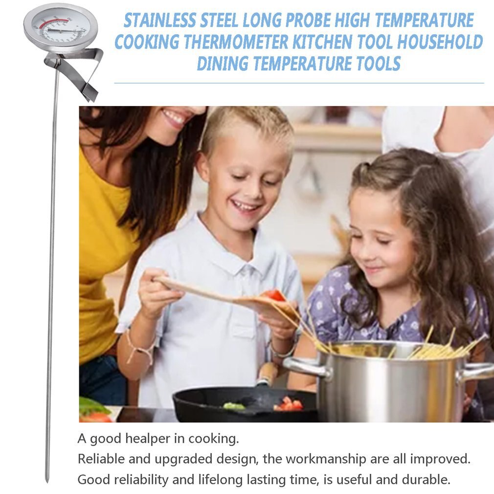 12" Long Stainless Steel Cooking Probe Thermometer with Clip for Food Meat Homebrew Wine Kettle Kitchen Household Thermometers
