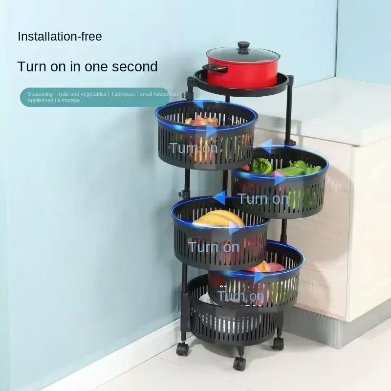 Kitchen Rotating Rack Floor-to-ceiling Household Multi-functional Vegetable and Fruit Corner Rack Multi-layer Vegetable Basket