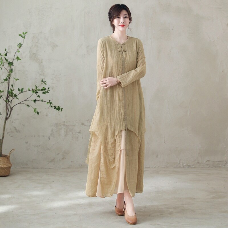 Losse Katoenen Linnen Maxi Jurk Plus Size Vrij – Grandado