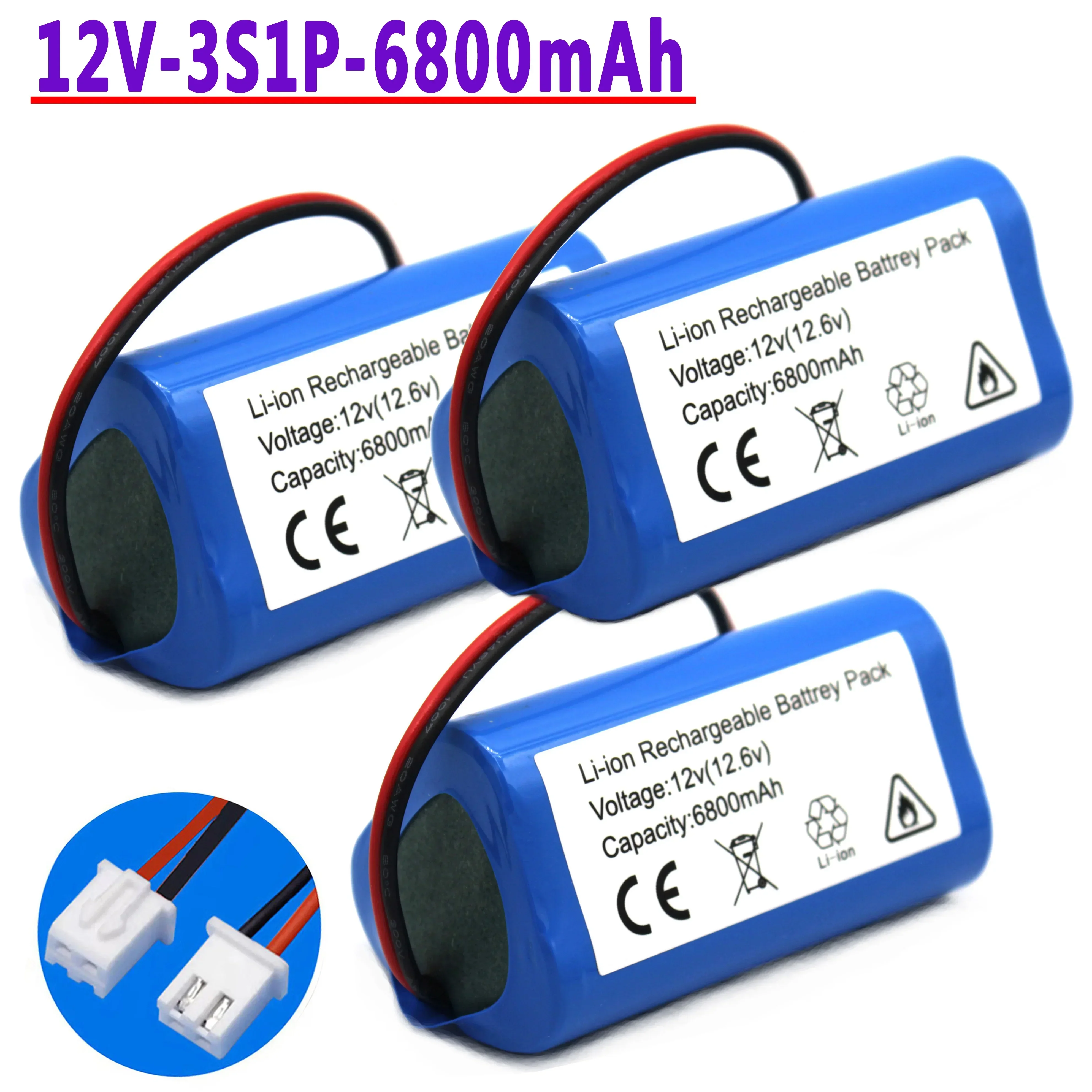 100% New.12V.18650 Paquete de bateria de litio de.3S1P.6800mAh construido em BMS.