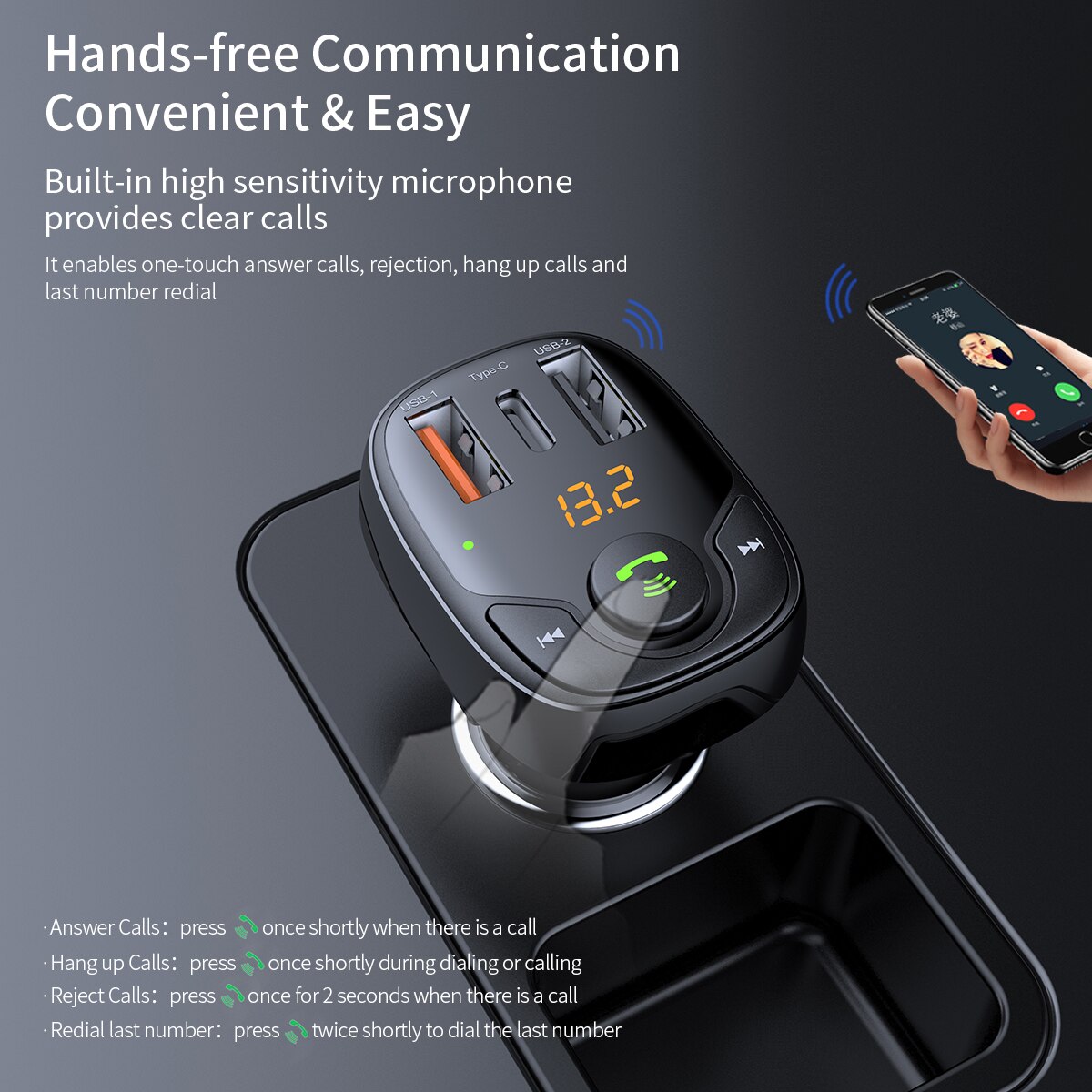 Felsen B301 Bluetooth Auto FM Sender USB PD Auto Ladegerät Schnell Schnell Ladung Überwachung für Handys MP3 Spieler Dual UNS 36W