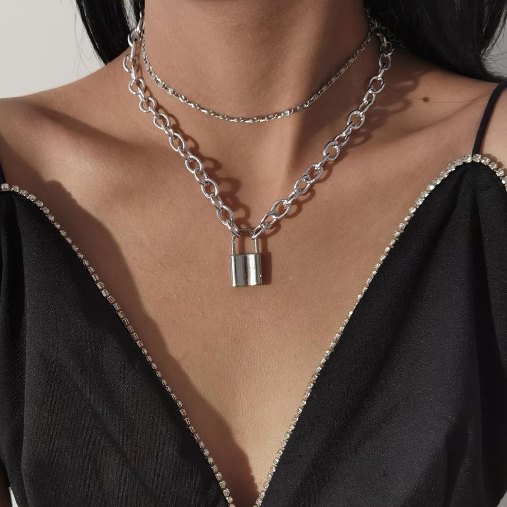 Slot Ketting Voor Vrouwen Mannen Punk Cubaanse Link Chain Hangslot Hanger Choker Ketting Verklaring Gothic Collier Femme Mode Jewerly
