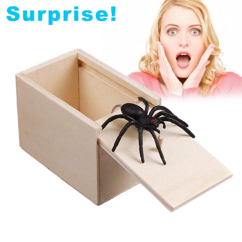 Houten Prank Spider Schrikken Doos Verborgen In Case Grappige Truc Spelen Joke Interessante Horror Gag Speelgoed April Fool 'S Day