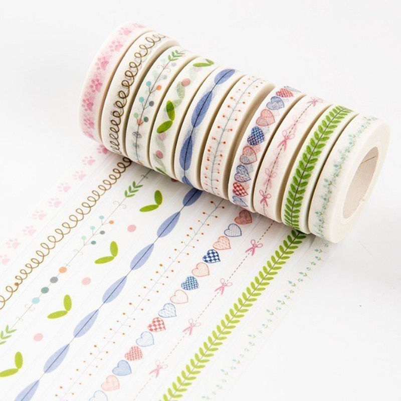 1pcs 10m*7mm Love And Leaves Scrapebooking Diy Sticker Decorative Masking Tape Paper Material Escolar Album Washi Tape