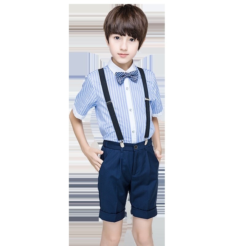 Angleterre garçons école uniforme formel rayé chemise globale plage fête enfant été Costume fleur garçons Boutique vêtements 194008