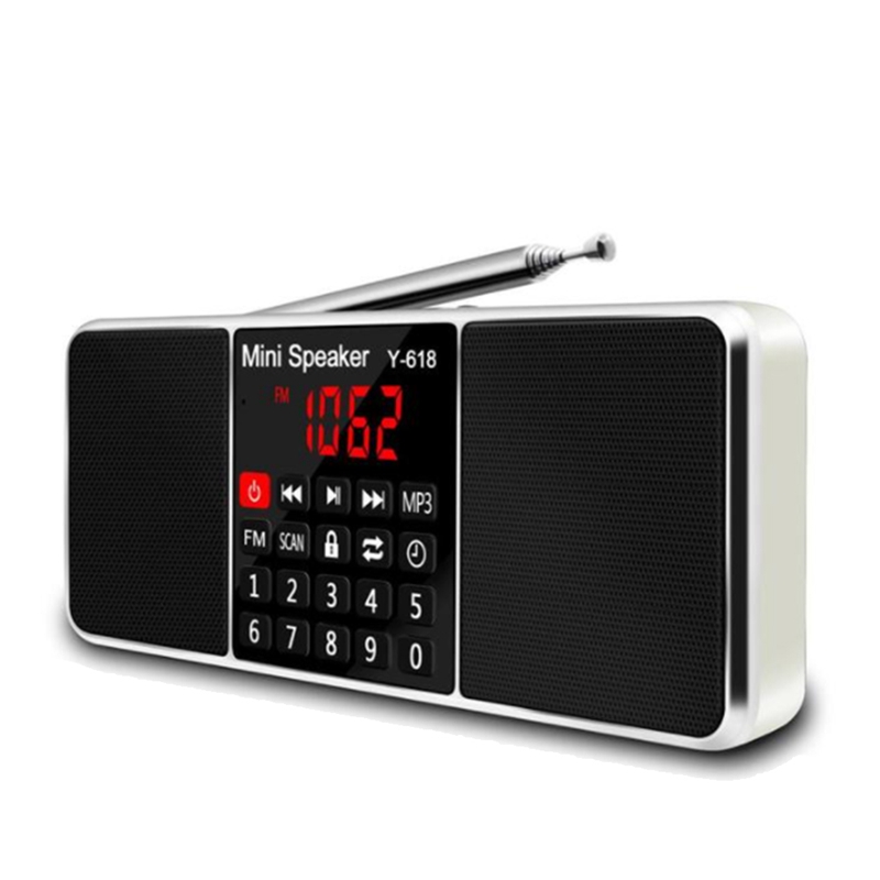 Digital FM Radio Receiver Speaker MP3 Player Support TF Card USB Drive LED Display Time Shutdown Portable Radios: Golden