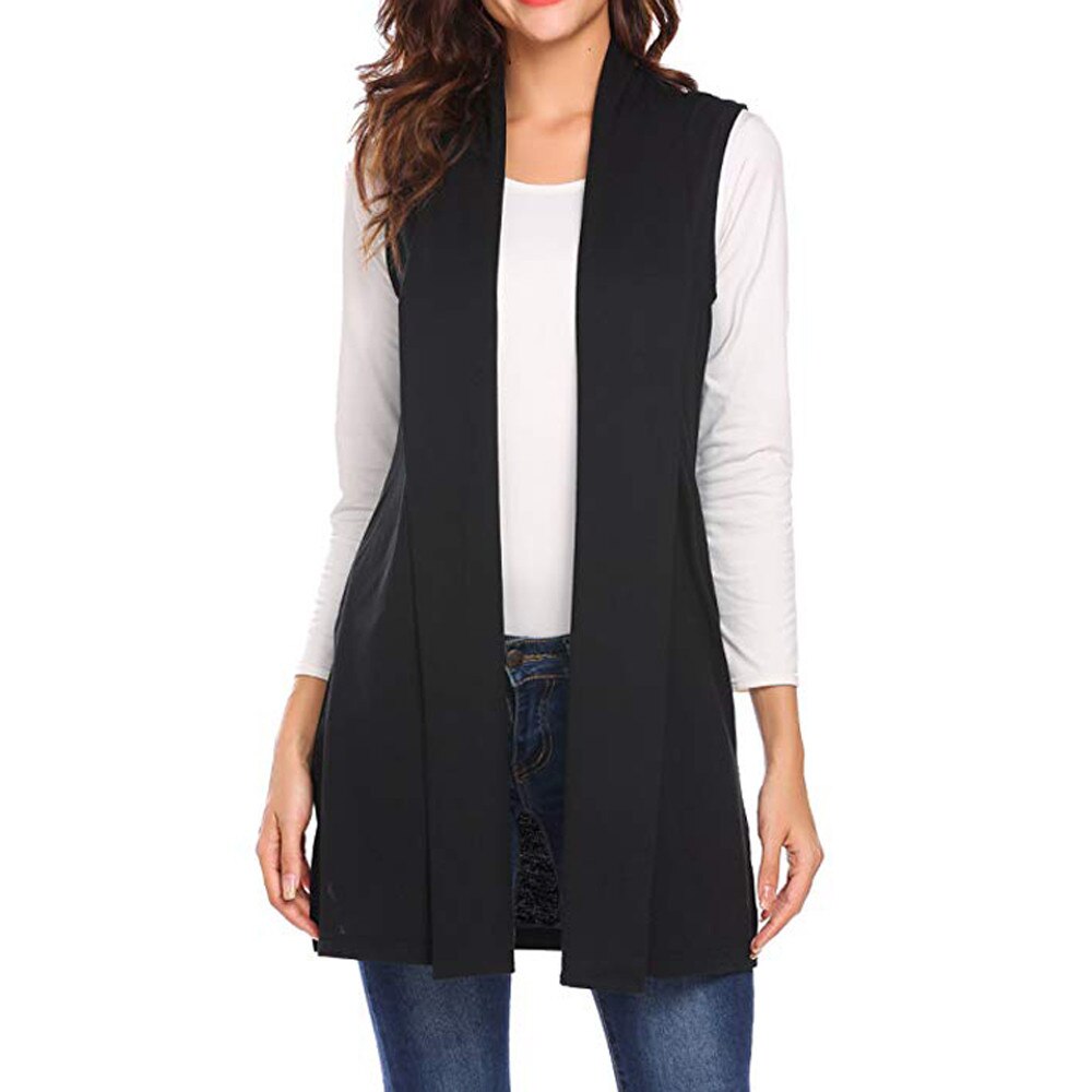 Stilfuld bar kvinder sjal lomme vest åben stich frakke jakke vest uregelmæssig ærmeløs strik battrøje cardigan kvindelig feminino: Xl