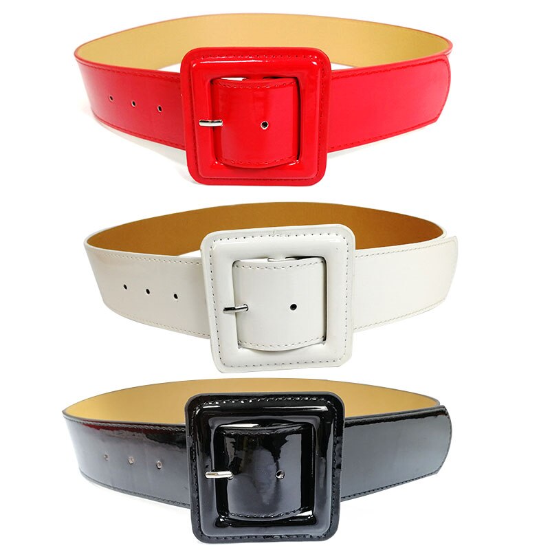 Summer Shiny Patent Leather Large Wide Belt Ladies Dress Girdle Red Black White Elastic Retro Casual Belt