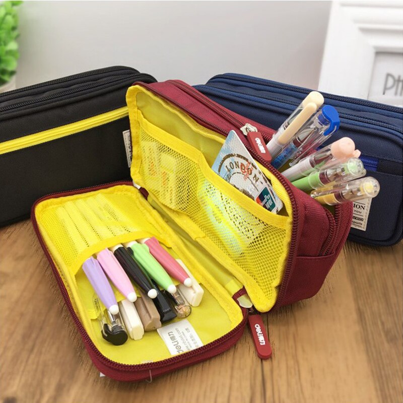 Estojo criativo de zíper, armazenador de lápis, caneta e material escolar fofo de sarja e lona, bolsa de papelaria para meninos e meninas