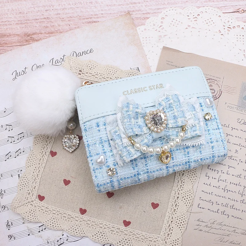 Sweet Women's Wallet Short Coin Purse Wallets for Woman Card Holder Lolita Ladies Wallet for Female Hasp Mini Clutch: SKY BLUE