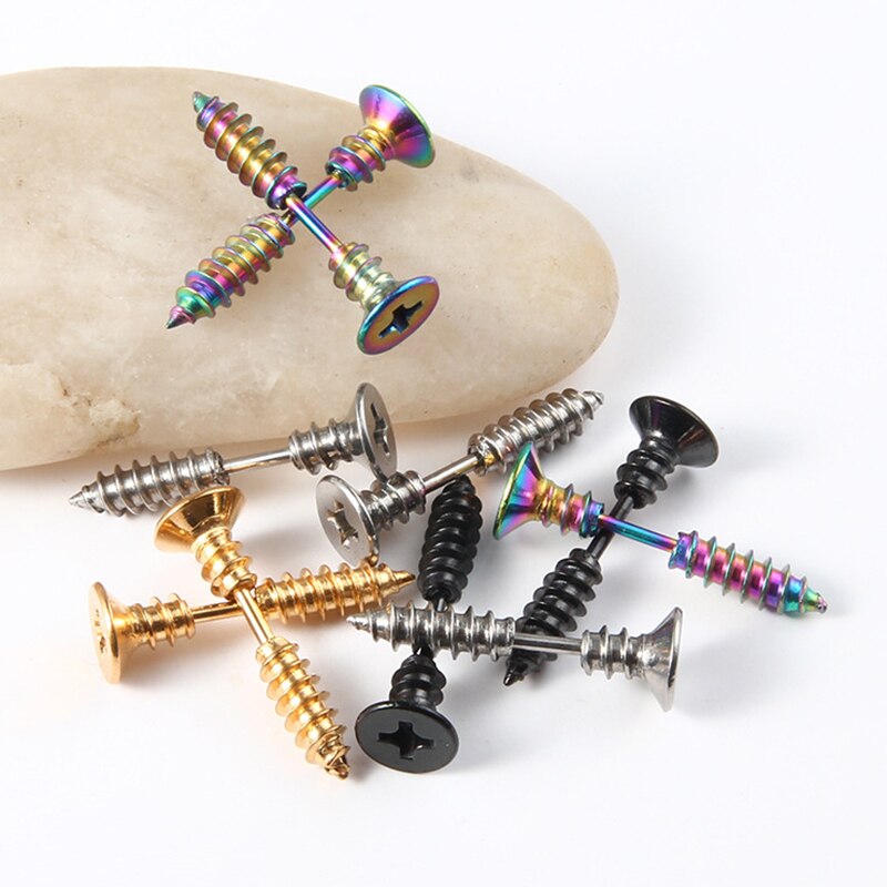 1Stck Punk Gold Schwarz Farbe Edelstahl Nagel Schraube Zucht Ohrring für Frauen &Ampere; Männer Wendel Ohr Piercings schmuck