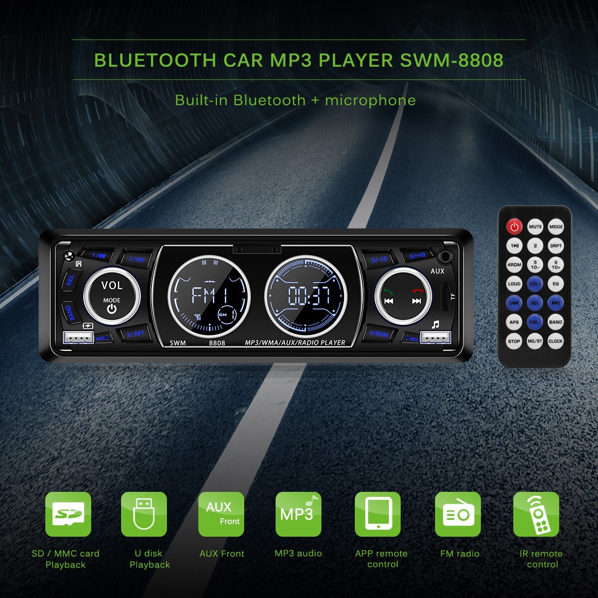 Bluetooth Auto MP3 Speler 1-Din Auto Stereo Audio In-Dash MP3 Radio Speler Ondersteuning USB/TF /AUX/FM Ontvanger Met Afstandsbediening