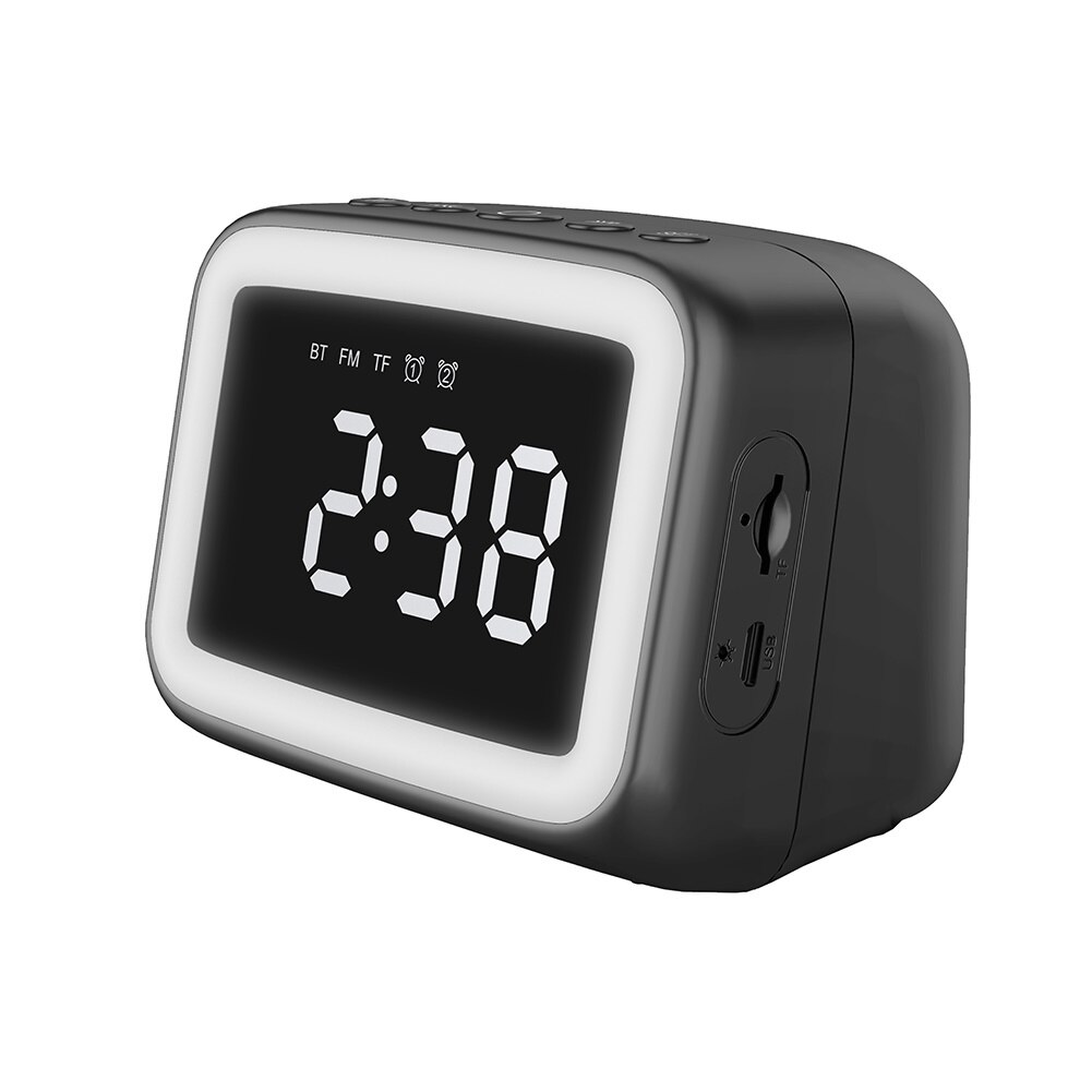 LED dimming alarm clock with FM FM radio Wireless Bluetooth connection Support TF card clock sound can work as night light: black