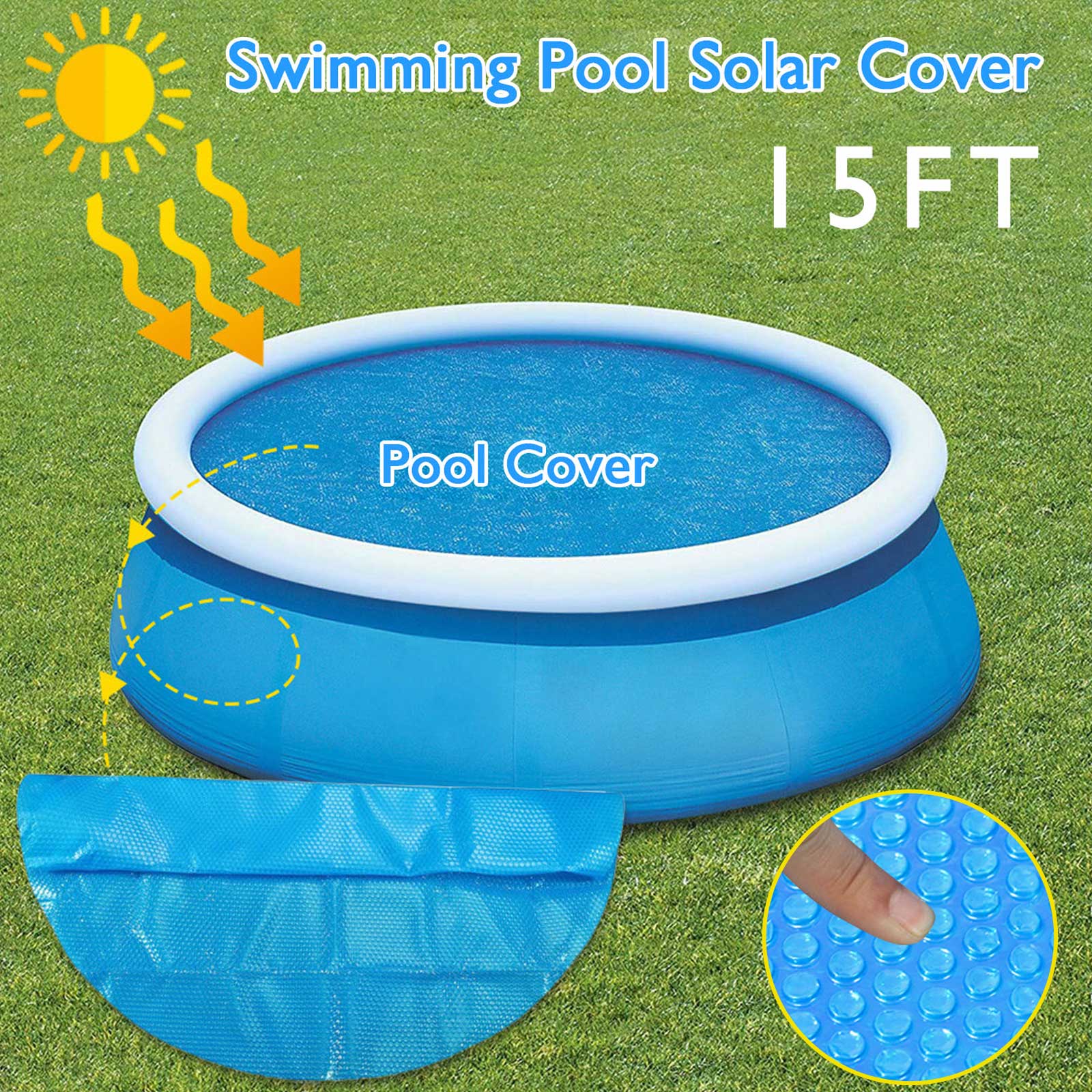 15ft Round Pool Solar Cover Rainproof Dust Covers Round Bubbles Protection Cloth for Inflatable Swimming Pool Above Ground Pool