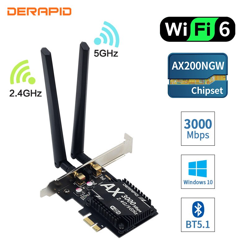 Wi-Fi 6E Intel AX210 2,4 Gbps Drahtlose WiFi6 Karte Adapter Bluetooth 5,2 802,11 ax Schreibtisch 2,4G/5G/6Ghz PCIE Netzwerk Karte Fenster10: PCE-AX3000