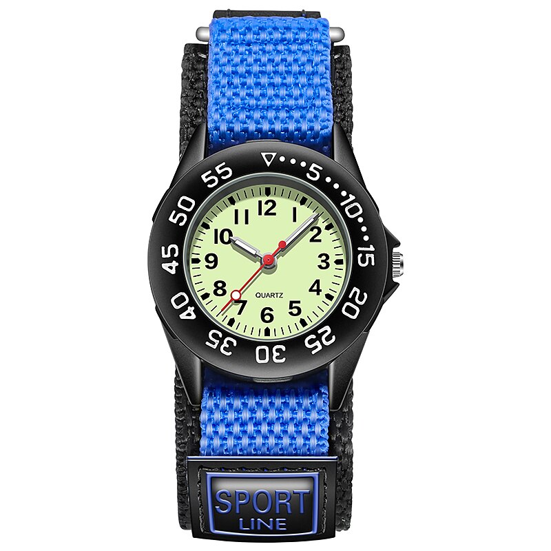 Lunette rotative de 31mm, cadran lumineux, sangles en Velco NATO, mouvement à Quartz, pour enfants: Blue