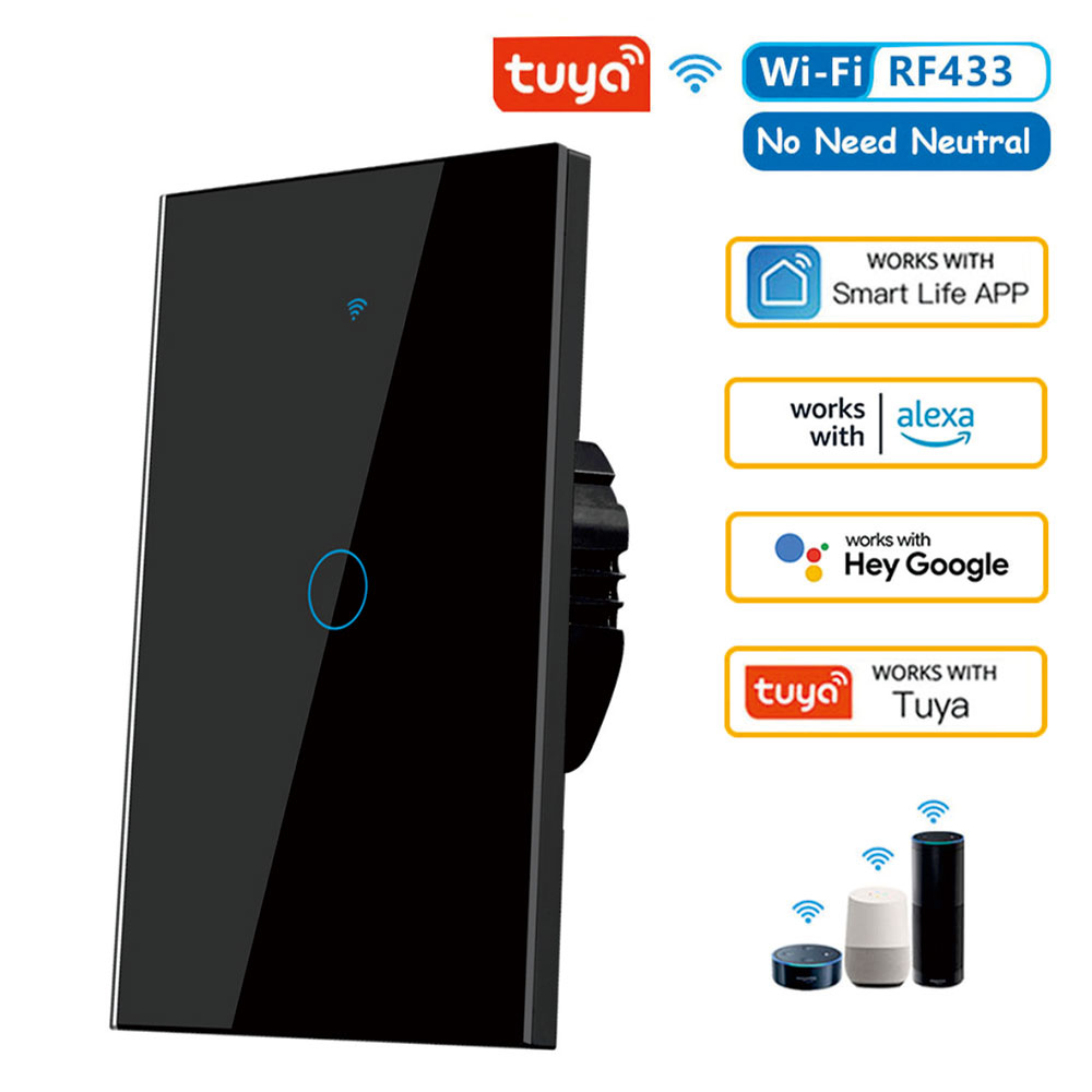Tuya US WiFi Smart Wall Switch RF433 1/2/3/4 Gang No Neutral Wire Touch Sensor LED Light Switches Smart Home Alexa Google Home: Bundle5
