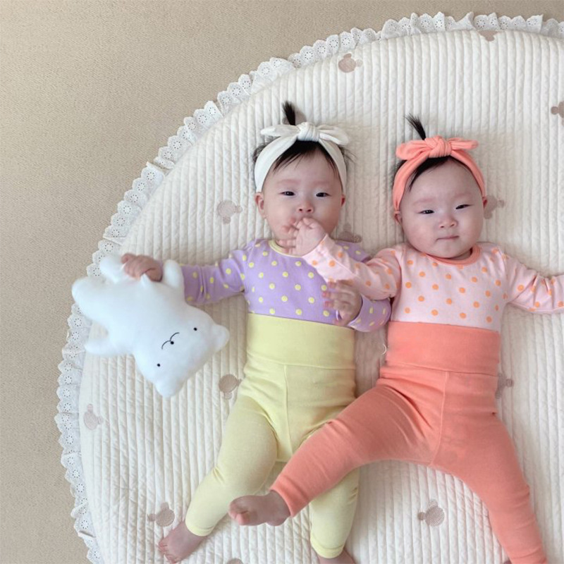 2021 autunno neonate dormiente stile coreano manica lunga Polka Dot pagliaccetto pantaloni a vita alta 2 pezzi neonati pigiami per bambini abiti