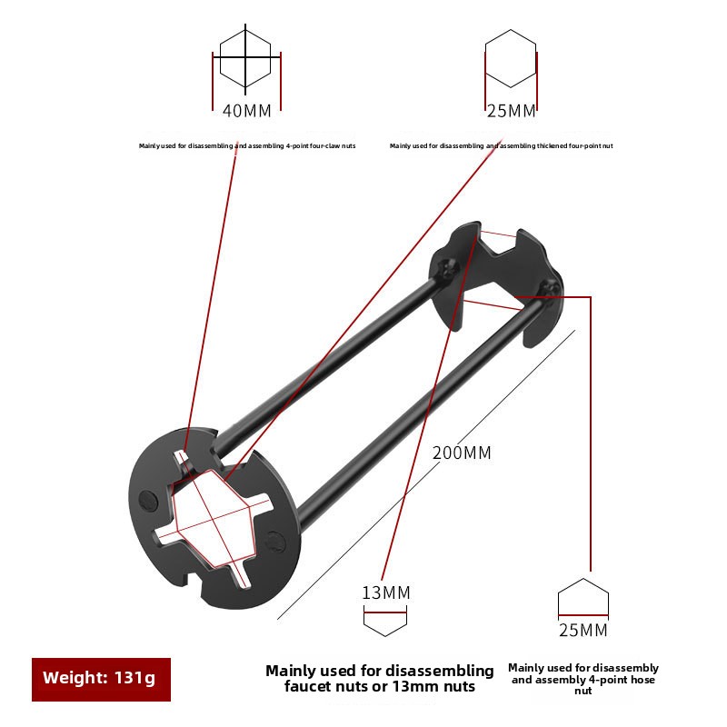 Llave para grifo de lavabo ajustable, herramienta de fontanero de 4 mandíbulas, instalador hexagonal debajo del fregadero, acero al cromo vanadio, baño, cocina, plomería: Plata