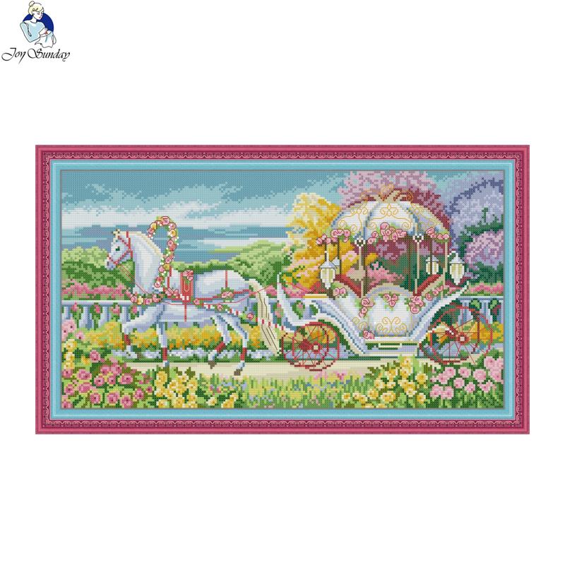 Flowers carriage pattern Joy Sunday printing cross stitch kit 14CT 11CT count canvas printing embroidery sewing set home decor