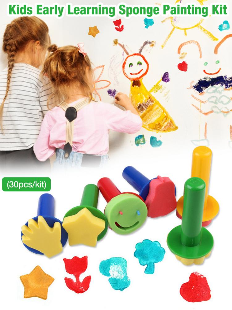 Kids Early Learning Spons Schilderij Kit Kind Vroege Onderwijs Verf Set 30 Stuks Spons Tekening Vormen Penselen