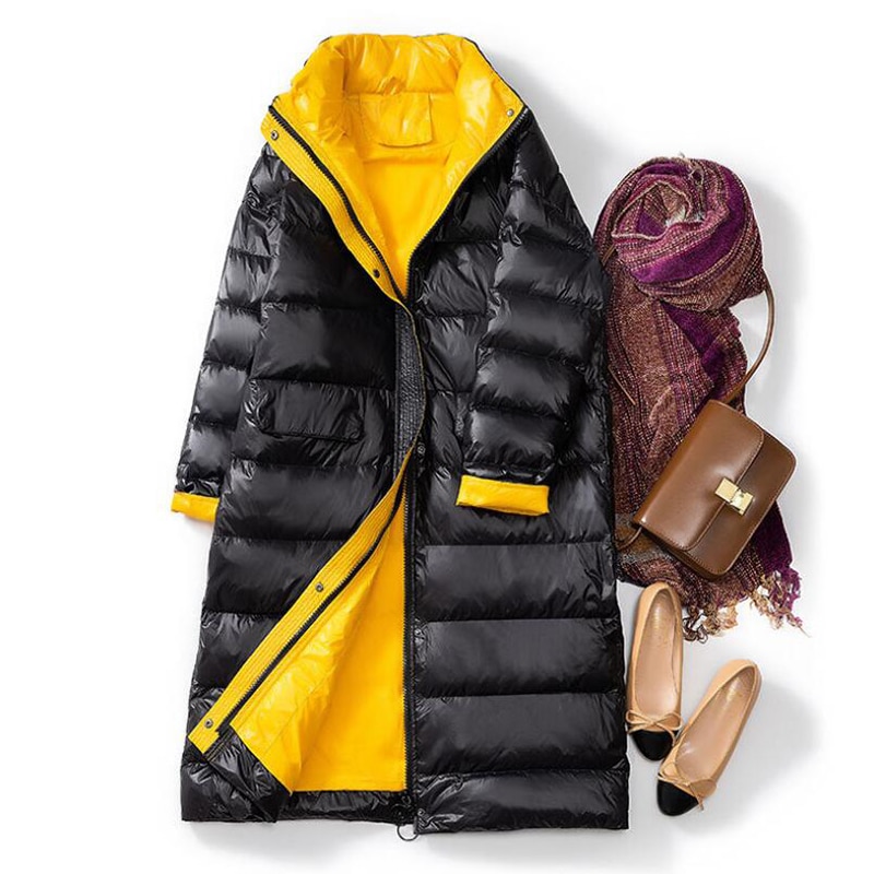 Sedutmo vinter långa dunjackor dam oversize tjock varm kappa patchwork höst slimmad pufferjacka