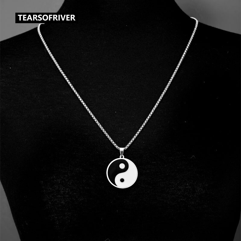 Collier à pendentif géométrique pour hommes, chaîne chinoise Tai Chi Yin Yang, bijoux à la ,