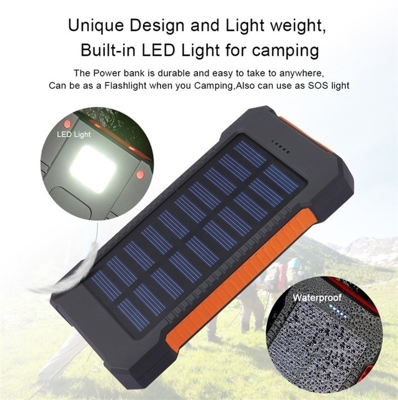 Grote Capaciteit Solar Power Bank 80000Mah Externe Batterij Met Zaklamp Dual Usb Draagbare Outdoor Nood Mobiele Power Bank