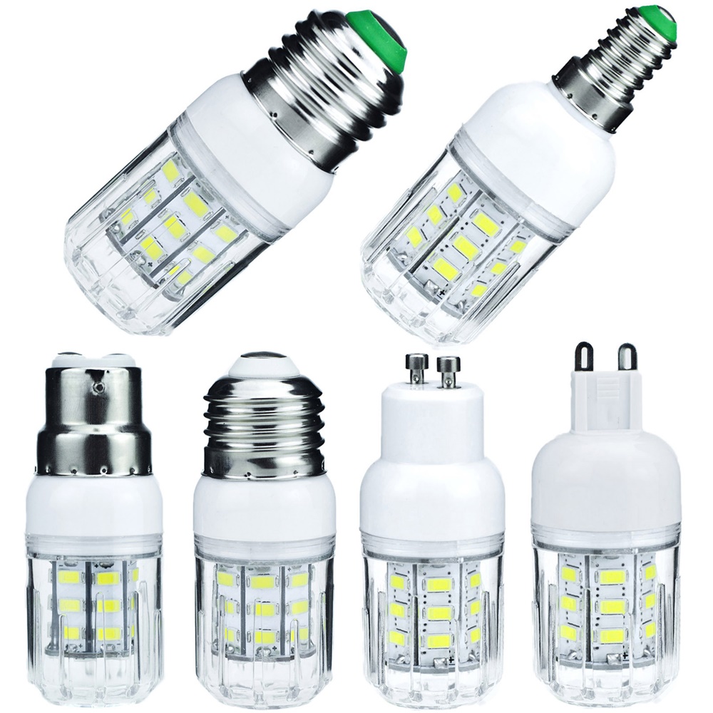DC 12V 24V E27 G9 GU10 bombillas LED de maíz E26 E12 E14 B22 focos 7W 27LEDs lámparas de mesa brillantes para el hogar iluminación interior
