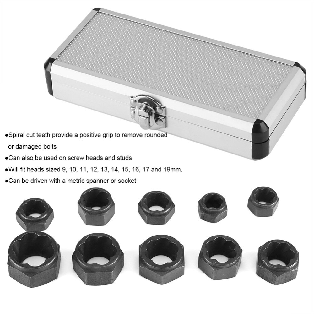 10 pièces/lot endommagé boulon écrou dissolvant de vis extracteur ensemble de retrait filetage outils Kit pour 9mm à 19mm tête écrous extracteur ensemble