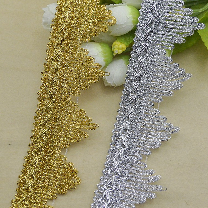 4m/13.12ft each bag golden silver lace trims big wide satin ribbons clothing curtain accessory handmade DIY sewing flower trim