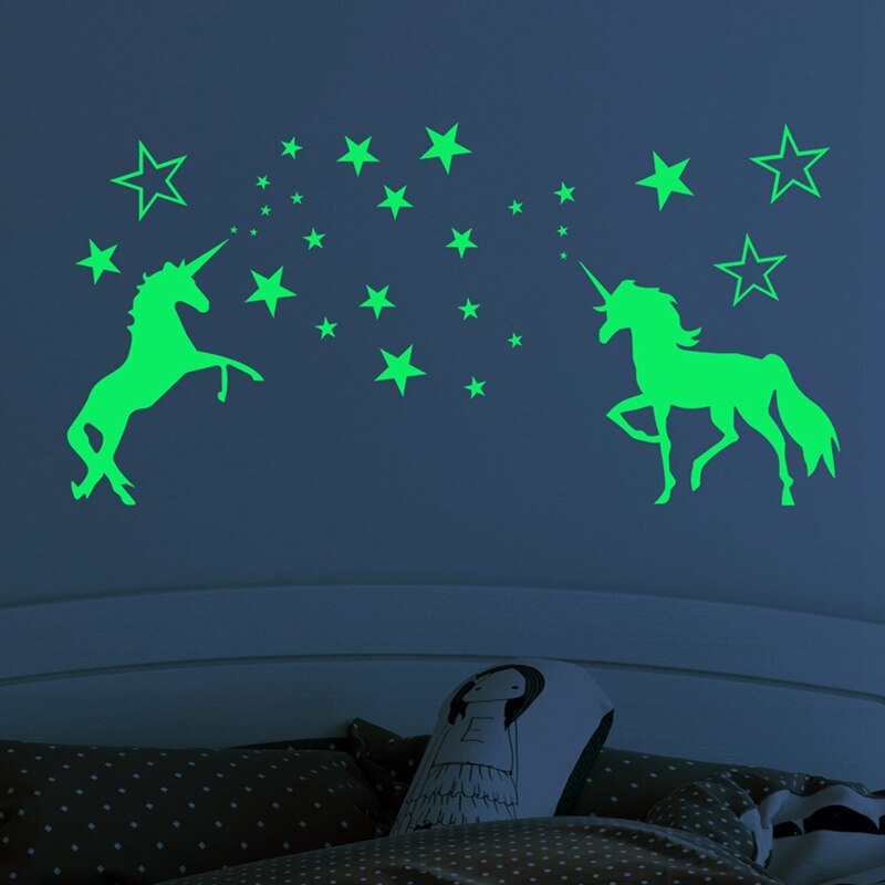 Lichtgevende Cartoon Eenhoorn Paard Stickers Woonkamer Slaapkamer Badkamer Fluorescerende Muur Sticker