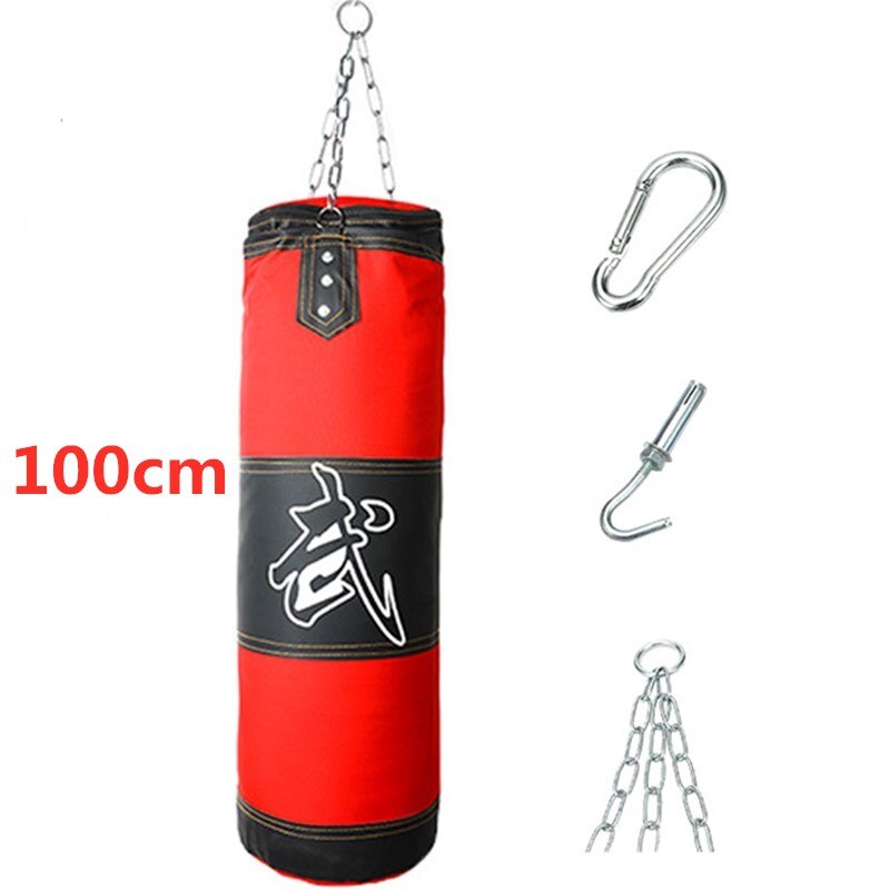 Saco de pancada profissional para treinamento, vazio, suspenso, resistente, com corrente de metal, gancho, fivela, para combate a karatê: 100cmred
