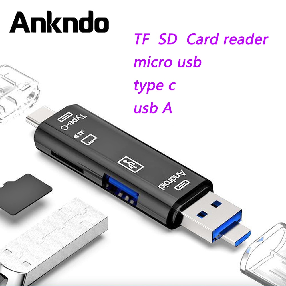 ANKNDO 3 en 1 lector de tarjetas USB 2,0 OTG, adaptador Micro USB a tipo C, adaptador de teléfono móvil, lector de tarjetas TF, USB, lector de tarjetas PC