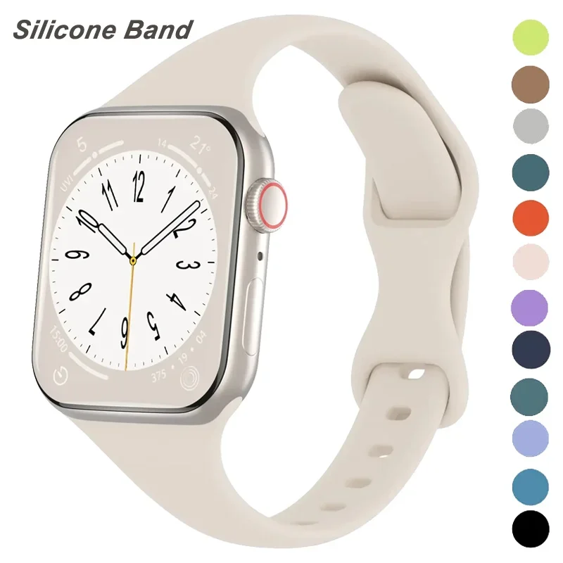 Dünnes Silikonarmband für Apfel Uhr 40 44 mm 45 mm 41 mm 38 mm 42 mm einfarbiges Armbinde für IWatch Serie 3 4 5 6 SE 7 8 9 10