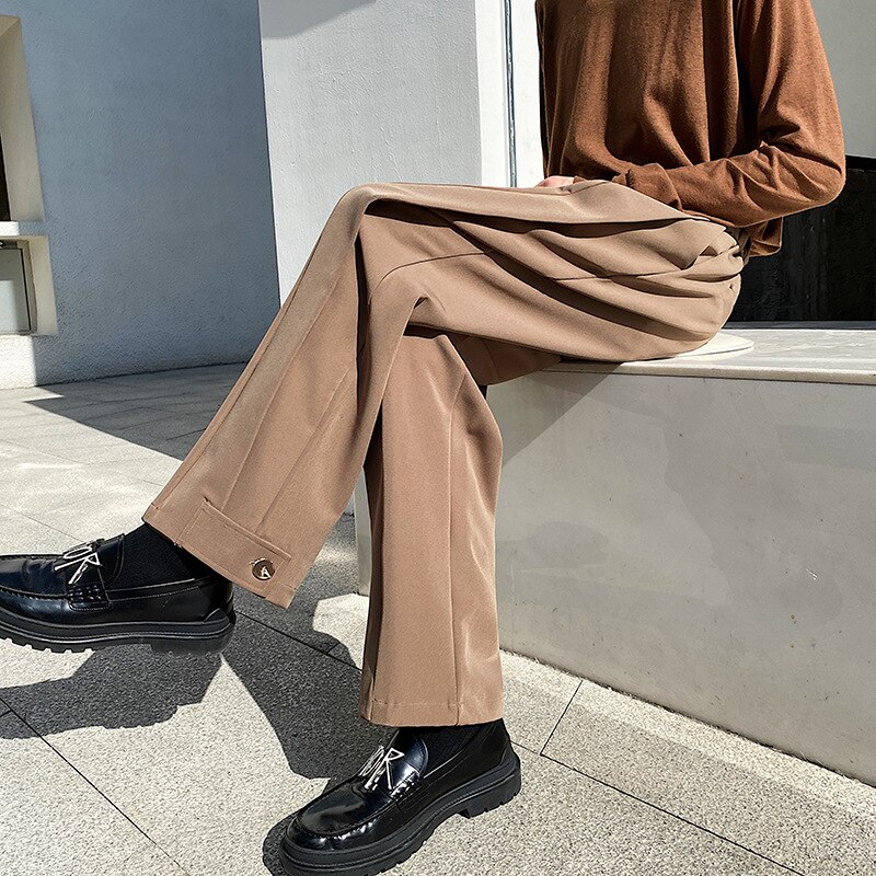 Pantalones plisados para hombre, pantalón holgado informal a la , traje de primavera, coreano, pierna recta,