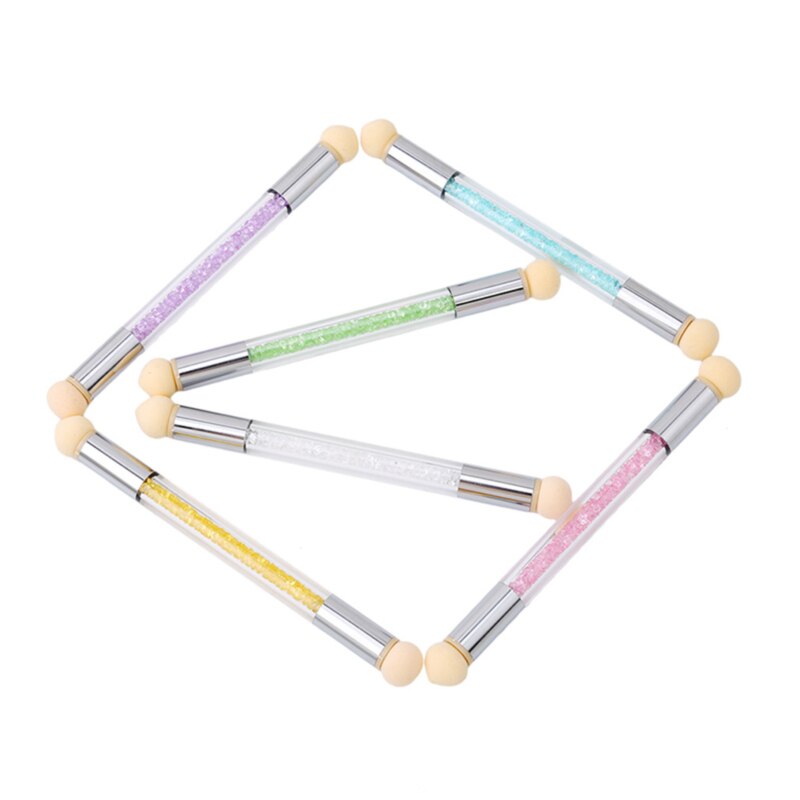 1 Pc dwustronny gradient z gąbczastą główką szczotka cieniowanie pióro rozsianych szczotka uchwyt z kryształkami gwóźdź Sztuka DesignTool