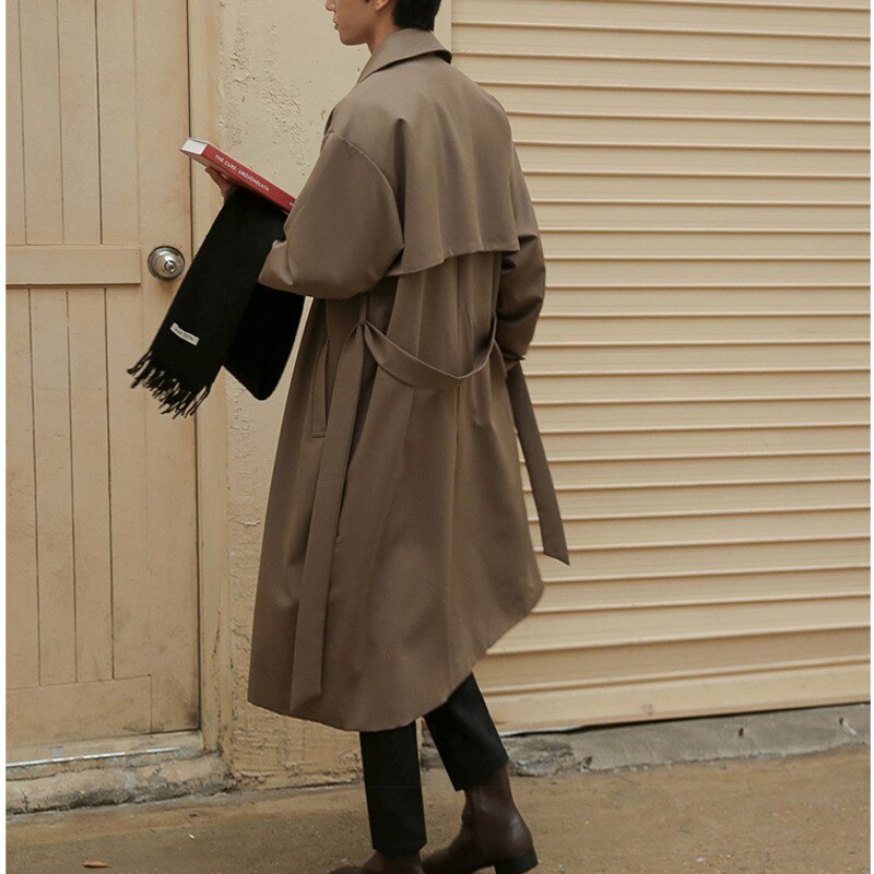 IEFB-abrigo largo medio holgado para hombre, gabardina con cinturón, doble botonadura, coreana, novedad primavera , 9Y5262