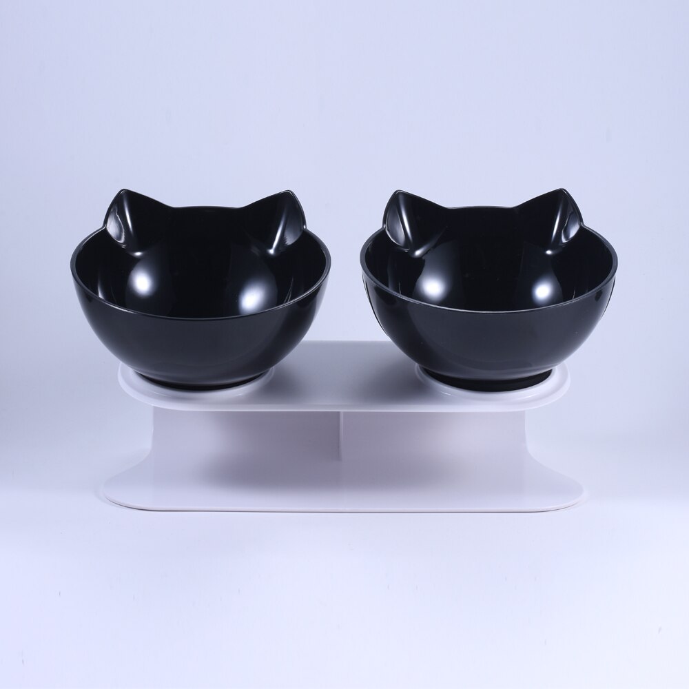 Bol à chien Double bol pour chat antidérapant avec support pour animaux de compagnie bol à eau pour chat nourriture pour chats bols pour animaux de compagnie pour chiens fournitures de produits d'alimentation: Black Double