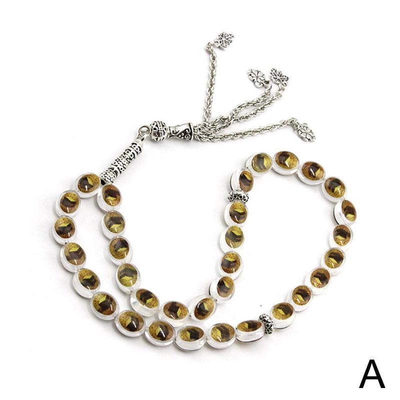 Rosario Misbaha Tasbeeh Tasbih musulmán negro pulsera cuentas Rosario de oración forma Tasbih musulmán Alá islámico redondo cuentas O1N3: A