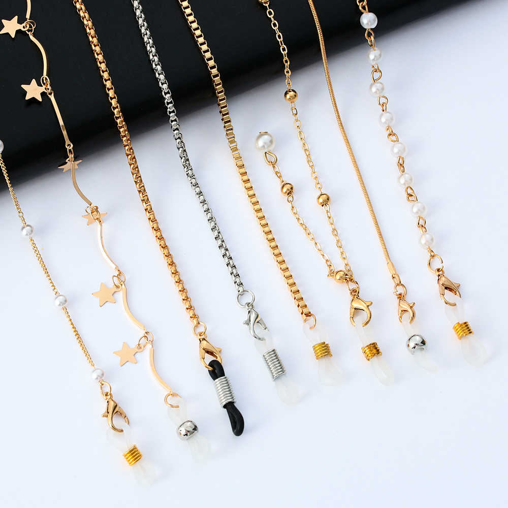 Soporte antideslizante para gafas de sol, cadena de lente de Metal, collar con perlas y estrellas, accesorios para gafas