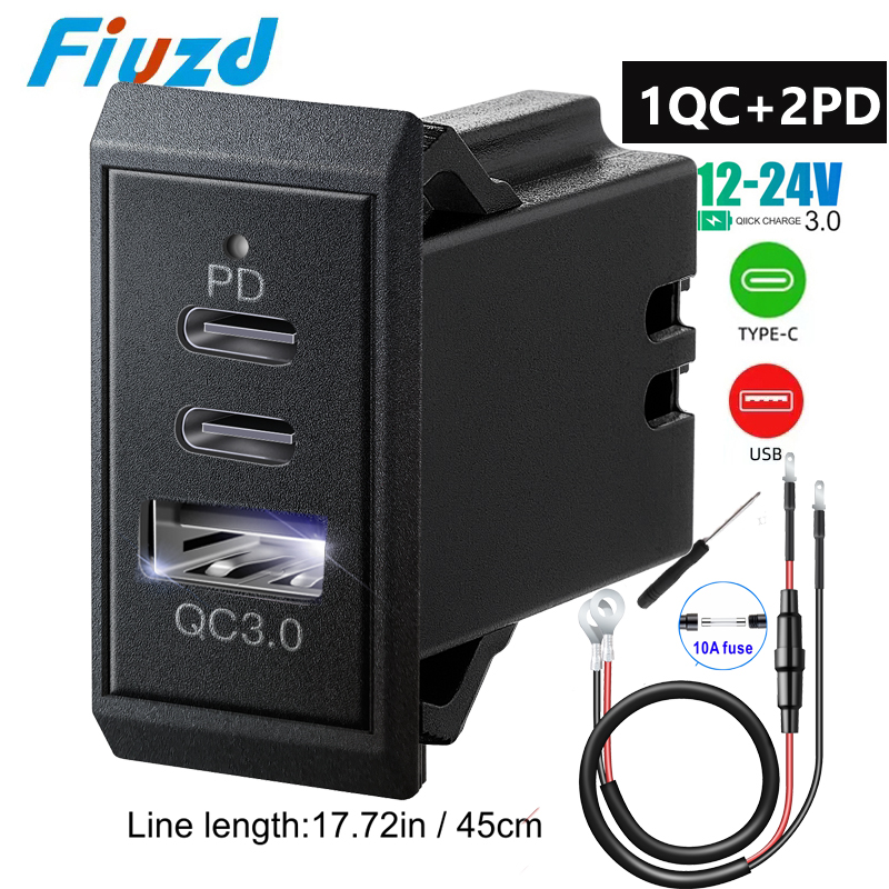 Adaptador de carga rápida, cargador de teléfono USB de 3 puertos en adaptador de cargador de coche para camión de 12V/24V, motocicleta, RV, barco marino: Plata