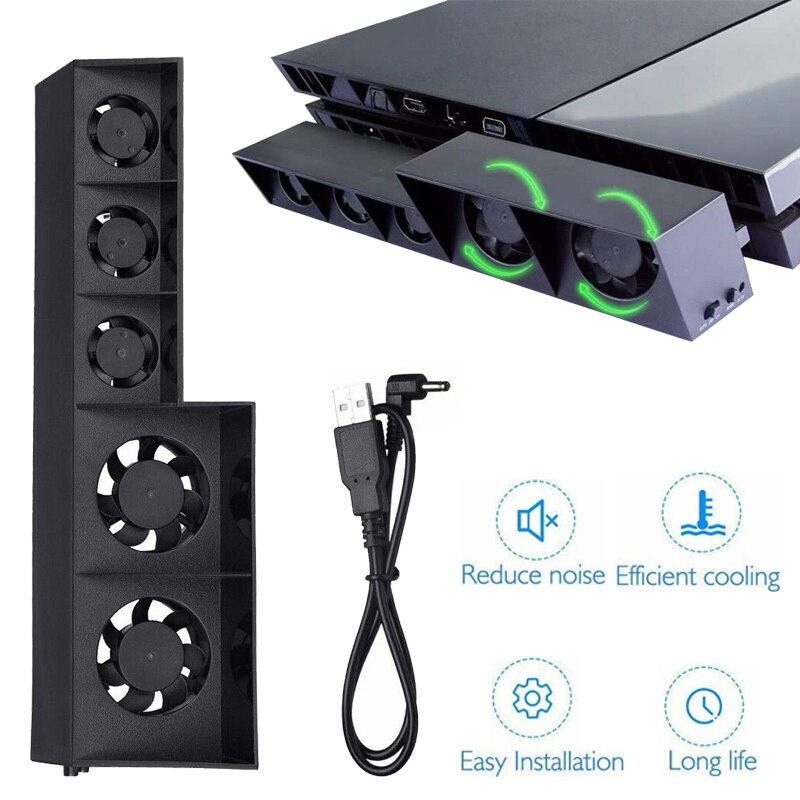 USB External Cooling Fan 5 Fan Turbo Temperature Control Cooler For Sony PlayStation 4 PS4 Pro Slim Gaming Console Holder