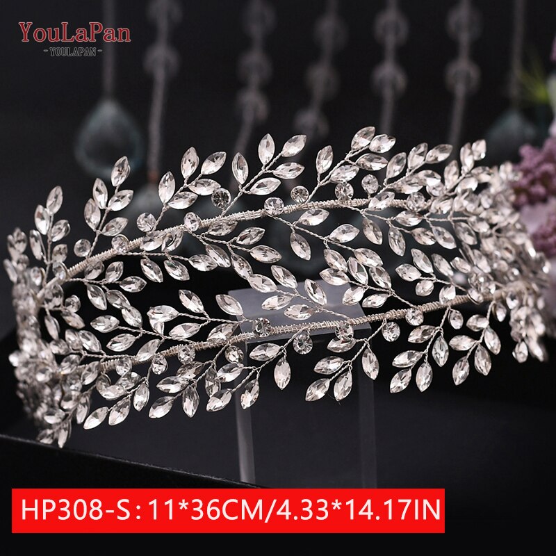 Youlapan HP308 Strass Bruids Haar Sieraden Bridal Tiara Diamanten Bruiloft Hoofddeksel Bridal Crown Silver Crystal Hoofdbanden: HP308-S