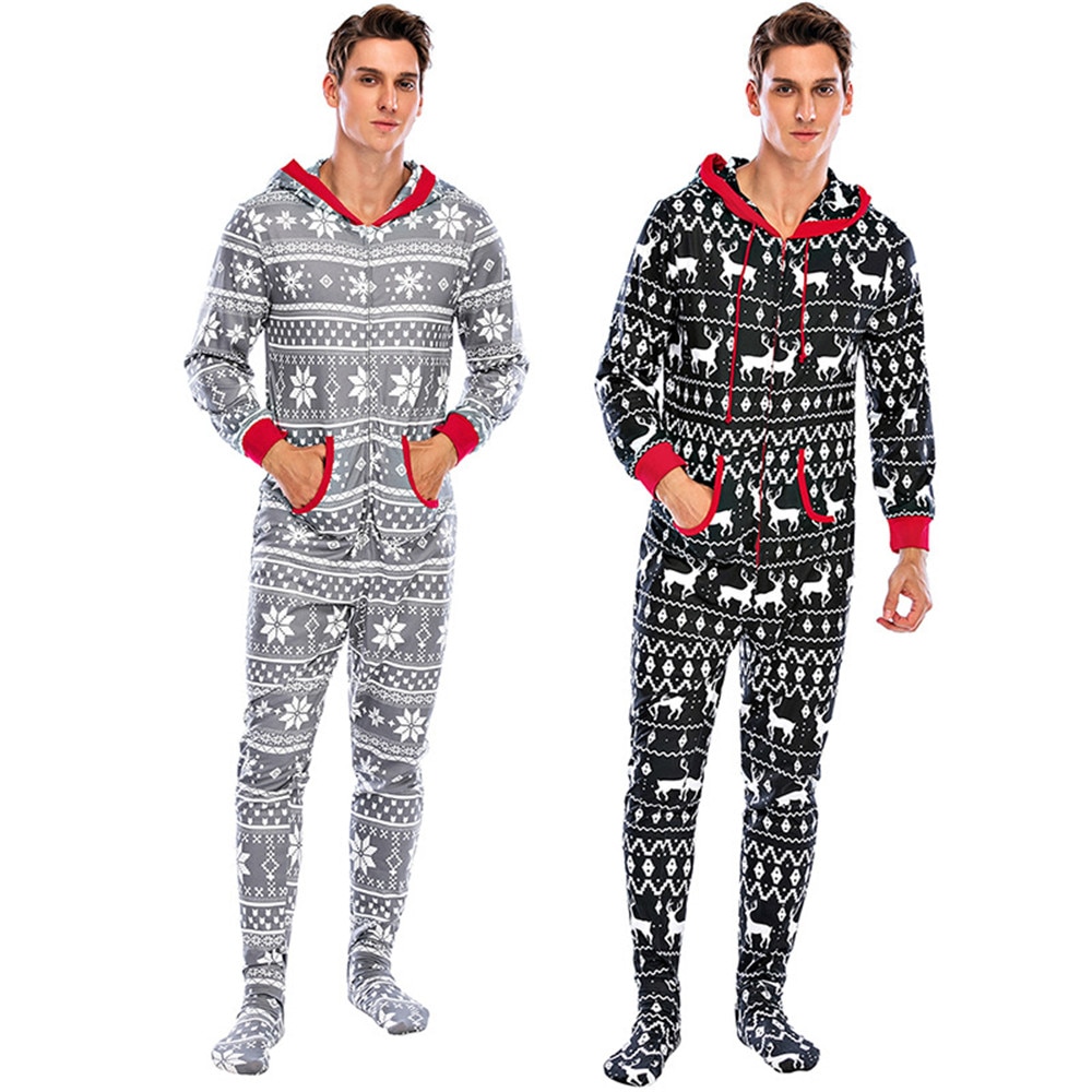 Pijama de manga larga con impresión del alce de Navidad para hombre, mono de Sport de algodón suave, ropa de dormir, ropa de casa de talla grande para Otoño e Invierno