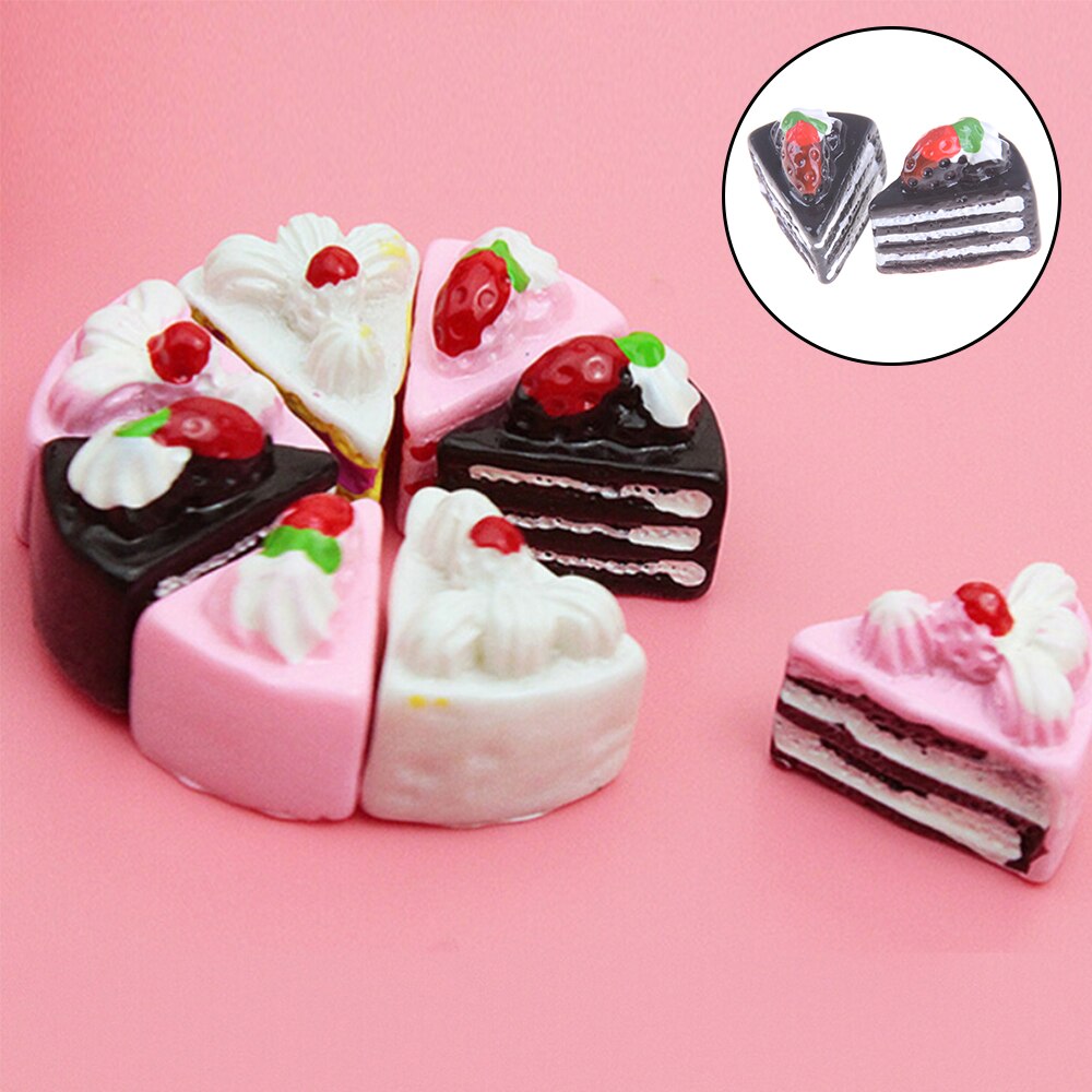 10 Pcs Leuke Kawaii Plat Diy Miniatuur Kunstmatige Nep Voedsel Cake Resin Cabochon Decoratieve Craft Spelen Poppenhuis Speelgoed 4 Stijlen