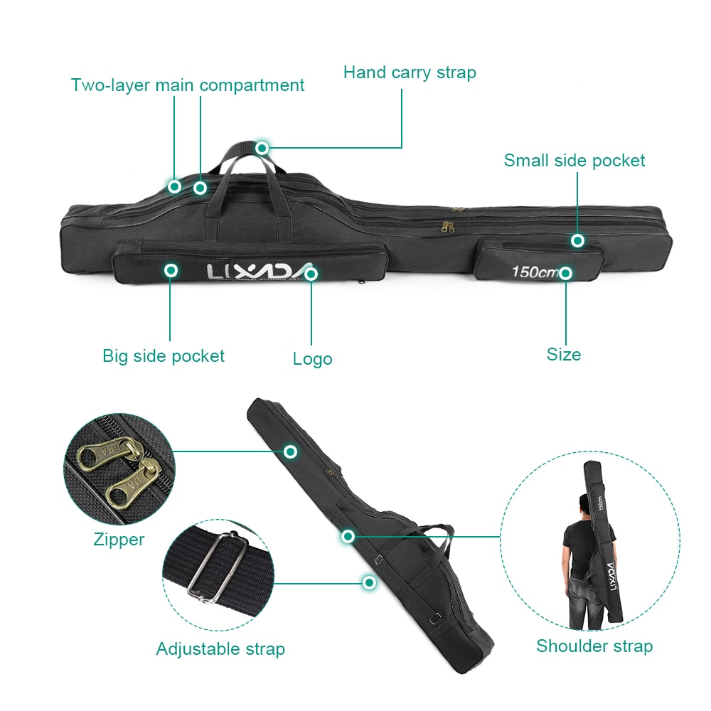 Lixada Fishing Bag 100/130/150cm Portable Oxford Cloth Fishing Rod Bag Cover Fishing Tackle Storage Tools Carry Backpack Travel